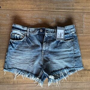 Balenciaga Denim Frayed Hem Shorts